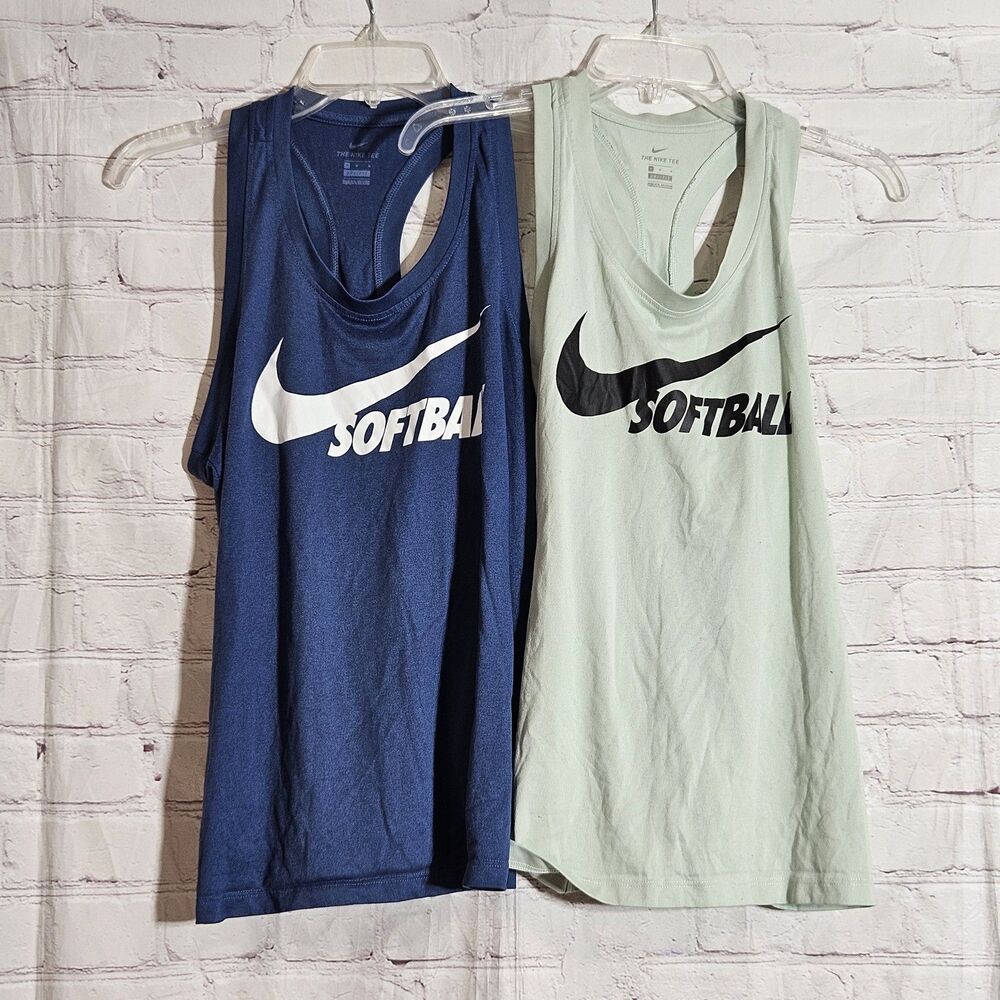2x Nike Women's Size M The Nike Tee Dri Fit Sleeveless Tank Top Softball Theme